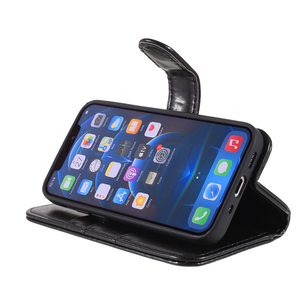 Card Holder Leather Wallet Phone Case with Supporting Stand for iPhone 12 Mini-7