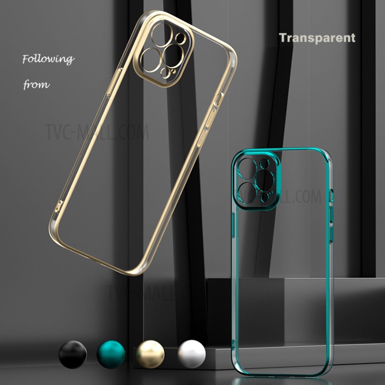 Lens Protection Electroplated Phone Case Soft TPU Back Cover for iPhone 12 Pro - Green-12