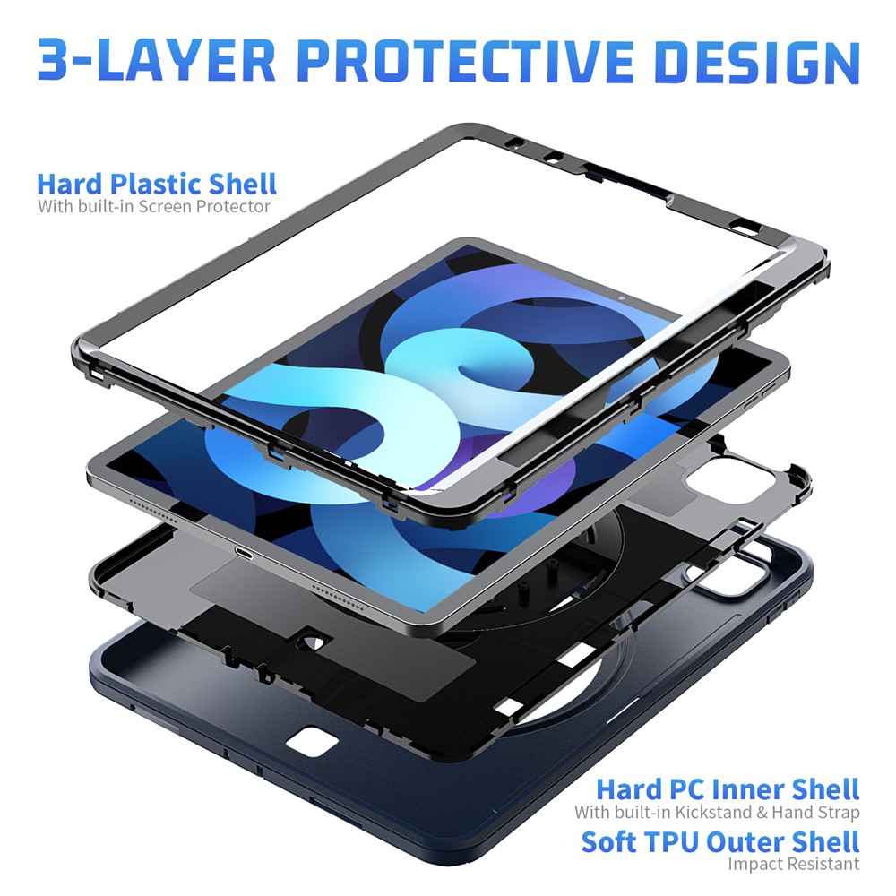 Rugged PC TPU Hybrid Full Protection Cover with Kickstand Shoulder Strap for iPad Air (2020) 10.9-inch / Pro 11-inch (2020) - Navy Blue-2