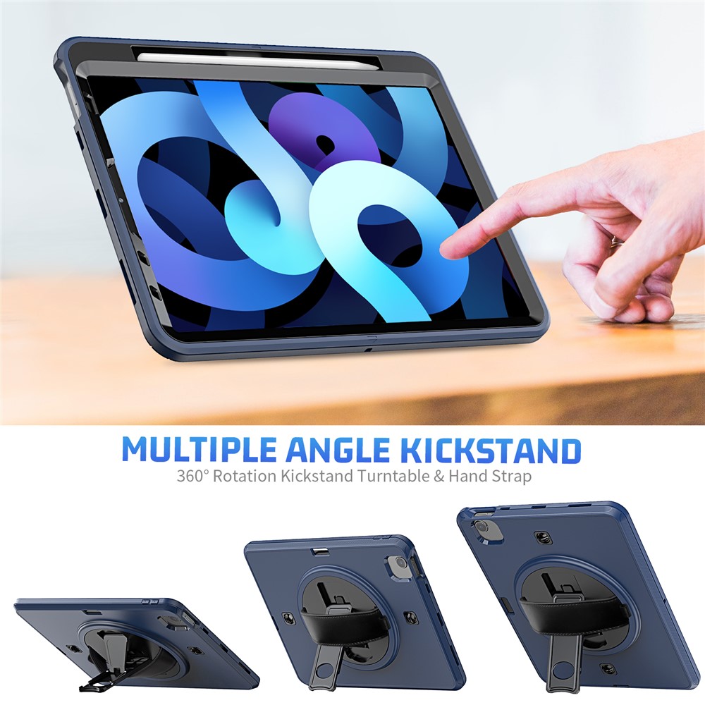 Rugged PC TPU Hybrid Full Protection Cover with Kickstand Shoulder Strap for iPad Air (2020) 10.9-inch / Pro 11-inch (2020) - Navy Blue-3
