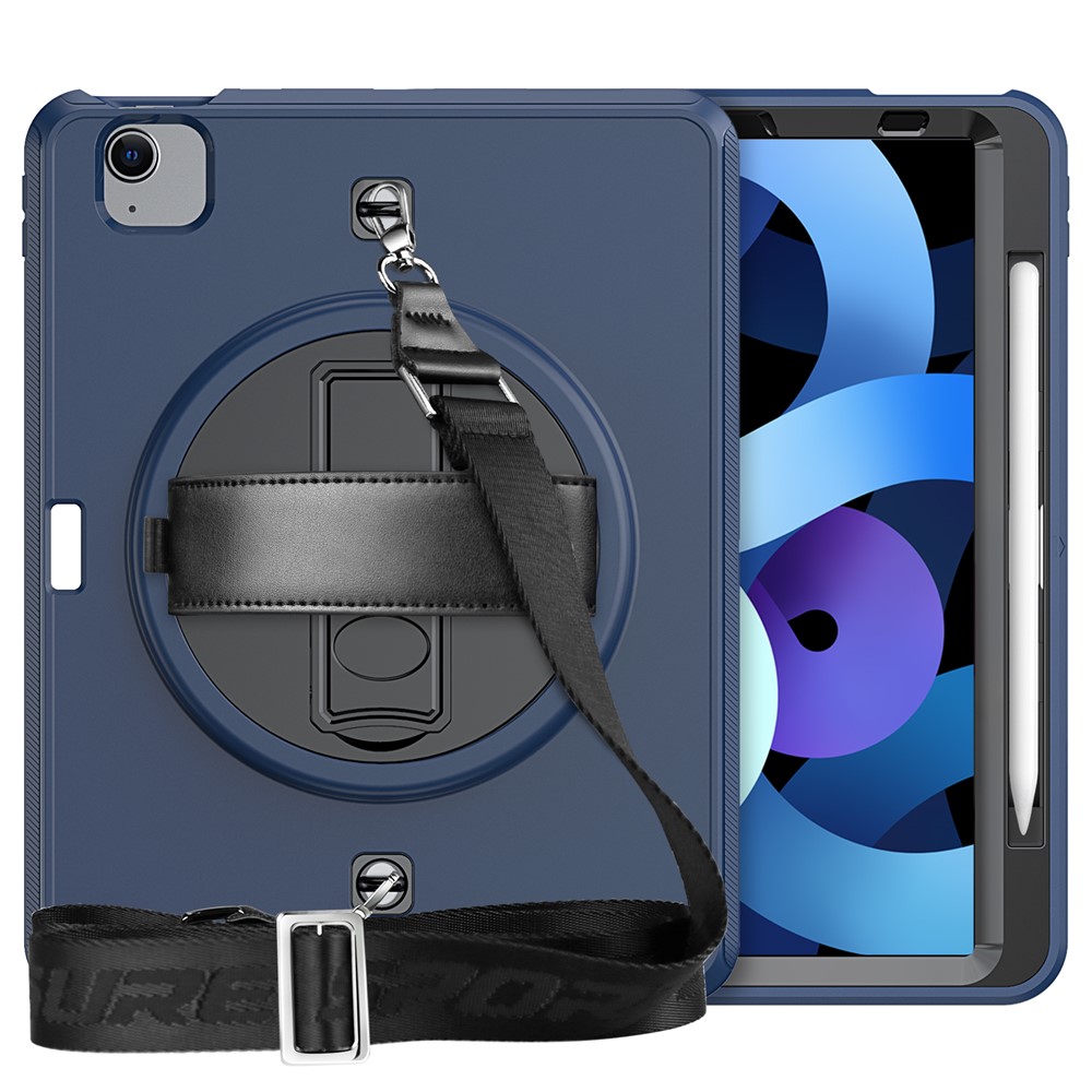 Rugged PC TPU Hybrid Full Protection Cover with Kickstand Shoulder Strap for iPad Air (2020) 10.9-inch / Pro 11-inch (2020) - Navy Blue-8