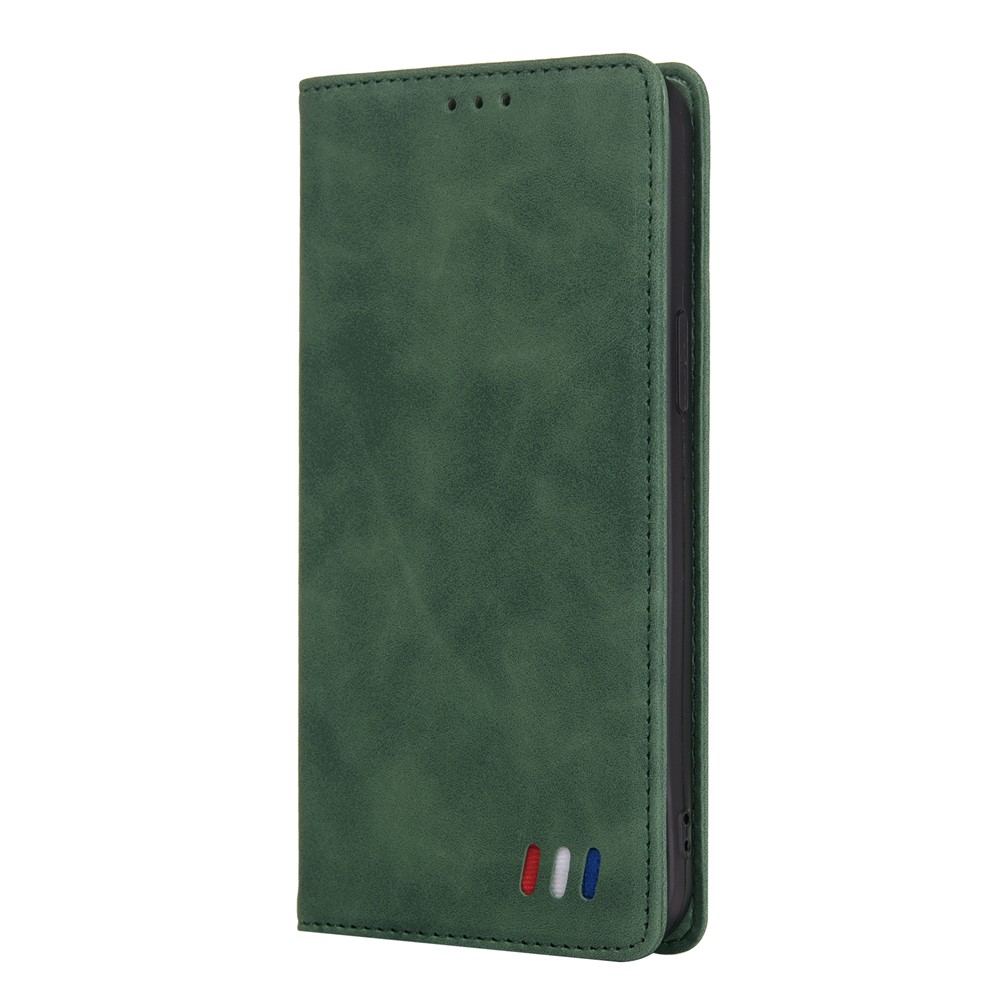 Pour IPhone 12 Pro Max Portefeuille Coque En Cuir Skin-Touch Touch Couverture De Téléphone Avec Stand & Ornement Tri-coloré - Vert-6