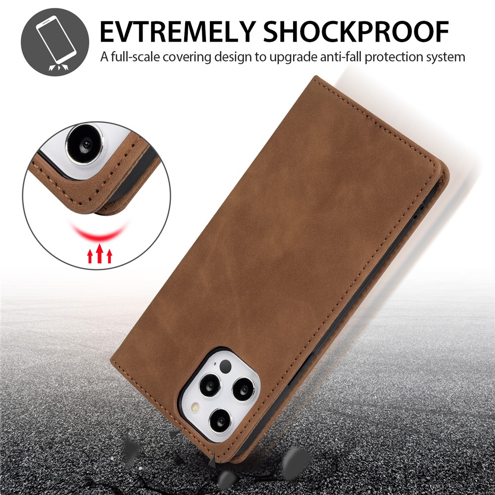 Tri-coloré Décor De Portefeuille De Portefeuille De Portefeuille Pour IPhone 12 Pro / IPhone 12 - Marron-5