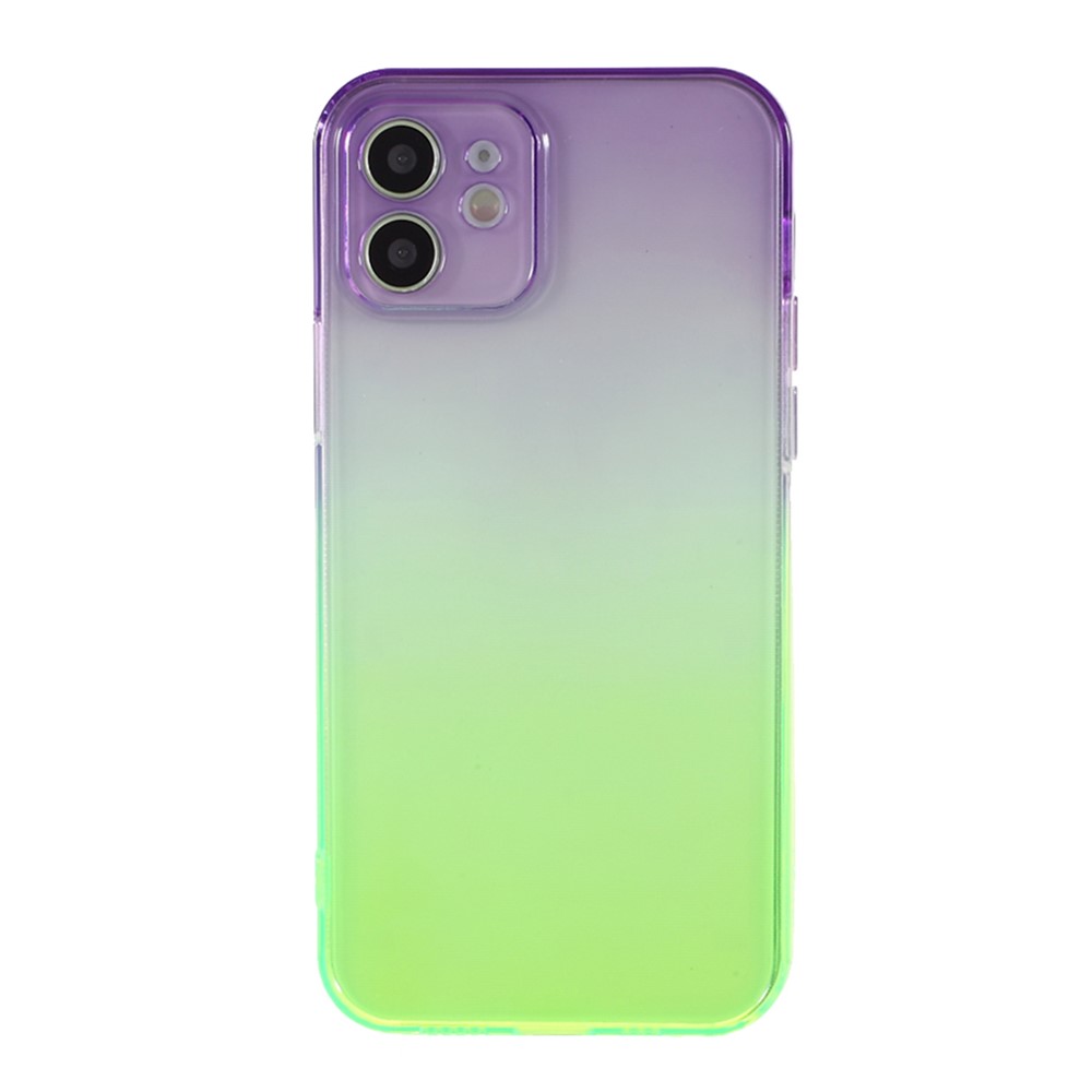 Shock-Absorption Gradient Color TPU Phone Case Cover Shell for iPhone 12 mini - Purple Green-2