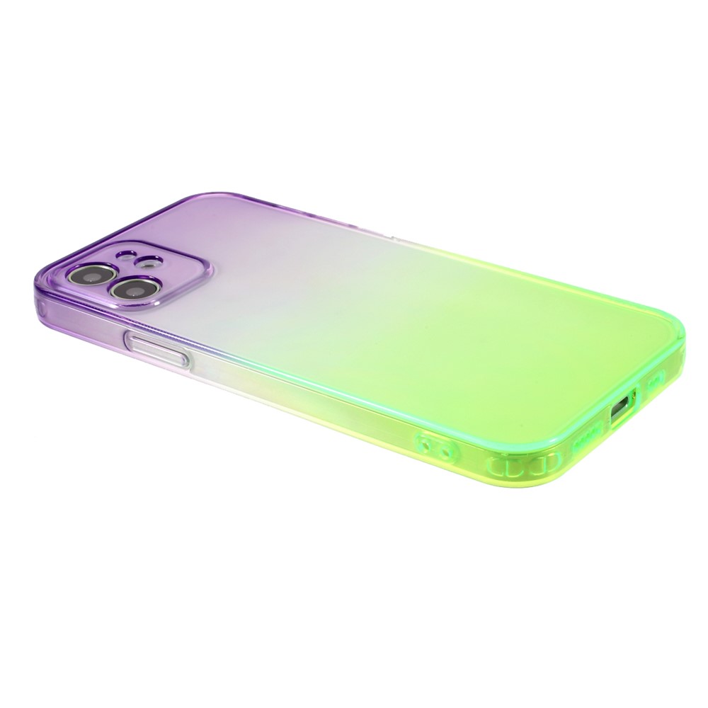Shock-Absorption Gradient Color TPU Phone Case Cover Shell for iPhone 12 mini - Purple Green-5