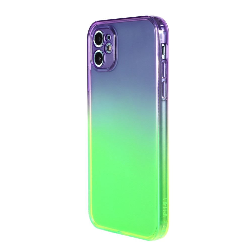 Gradient Color Glossy Shock-Absorbed TPU Phone Case Cover for iPhone 11 6.1 inch - Purple Green-3