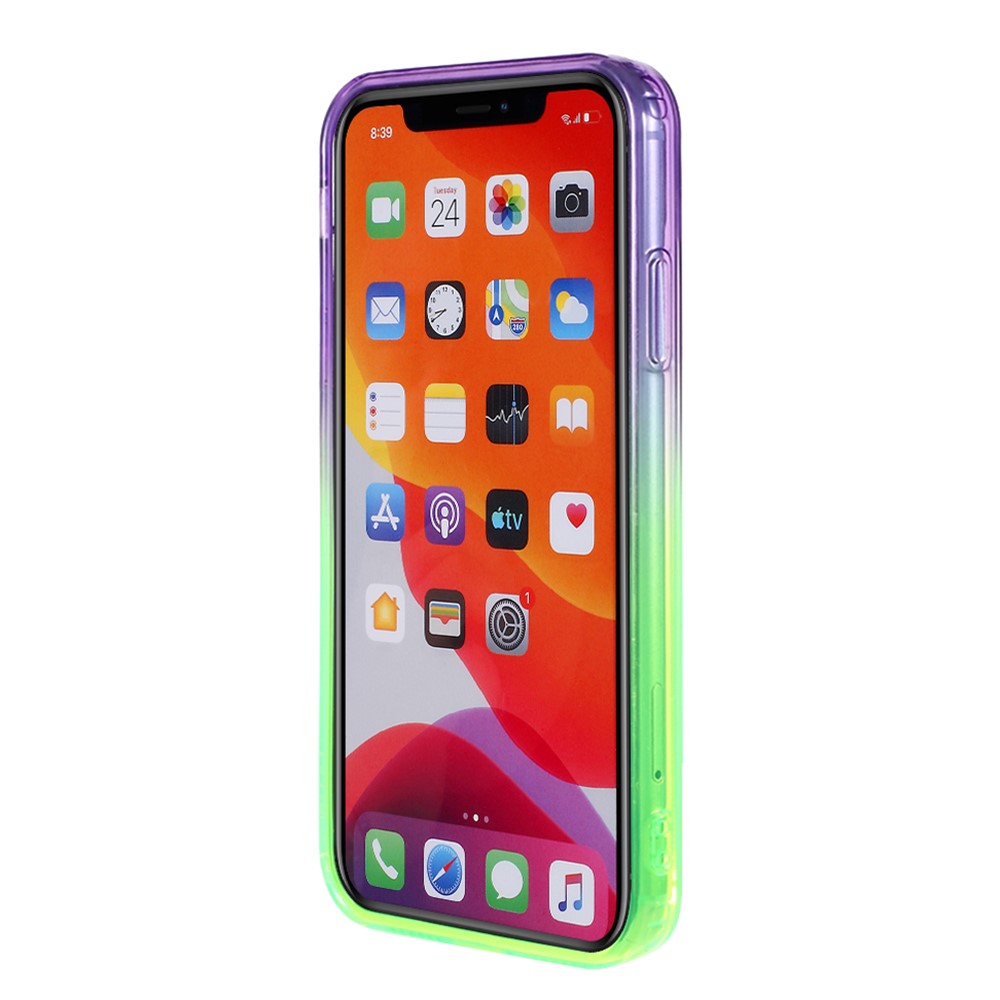 Gradient Color Glossy Shock-Absorbed TPU Phone Case Cover for iPhone 11 6.1 inch - Purple Green-4