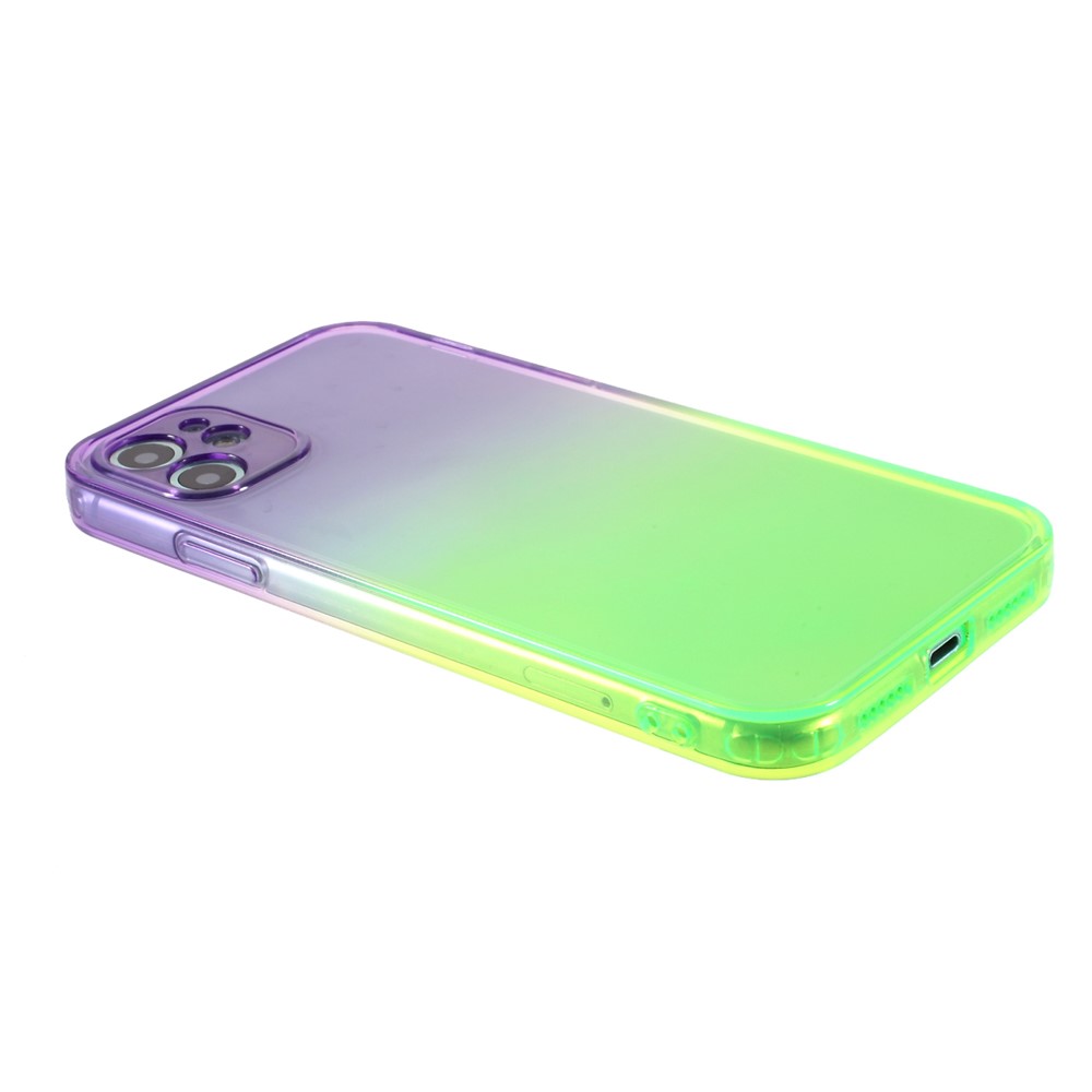 Gradient Color Glossy Shock-Absorbed TPU Phone Case Cover for iPhone 11 6.1 inch - Purple Green-5