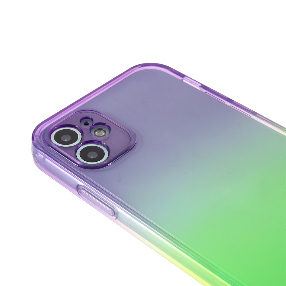 Gradient Color Glossy Shock-Absorbed TPU Phone Case Cover for iPhone 11 6.1 inch - Purple Green-7