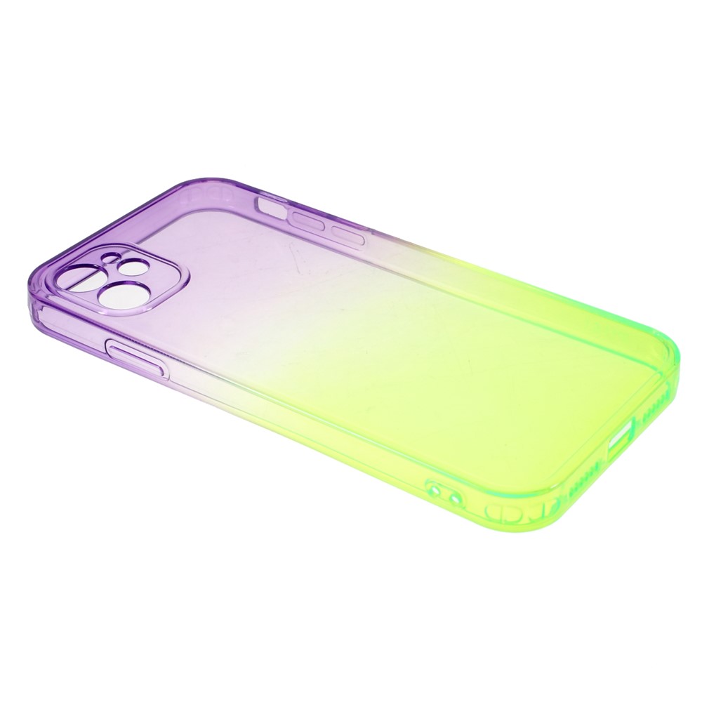 Gradient Color Glossy Shock-Absorbed TPU Phone Case Cover for iPhone 11 6.1 inch - Purple Green-9