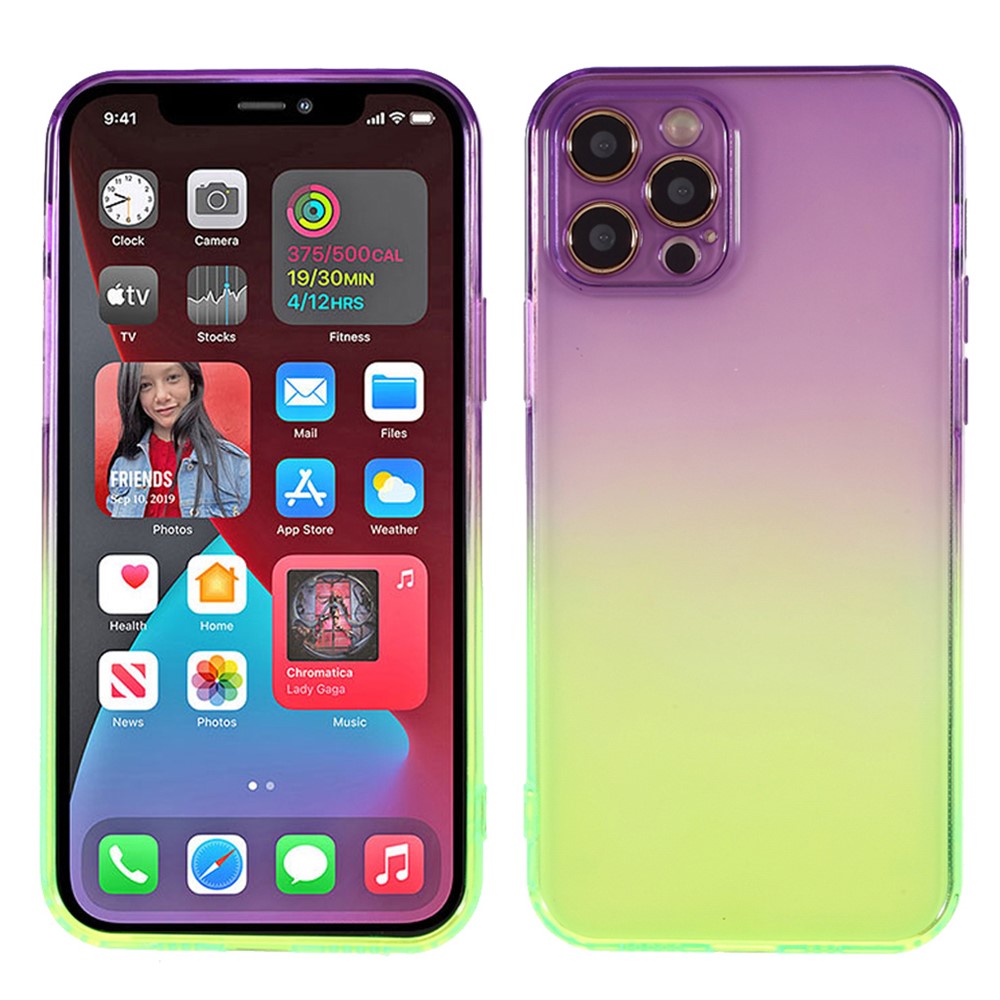 Gradientenfarbe Anti-Fall-TPU-Schutztelefon Back Case-Abdeckung Für IPhone 12 Pro - Lila Grün-1