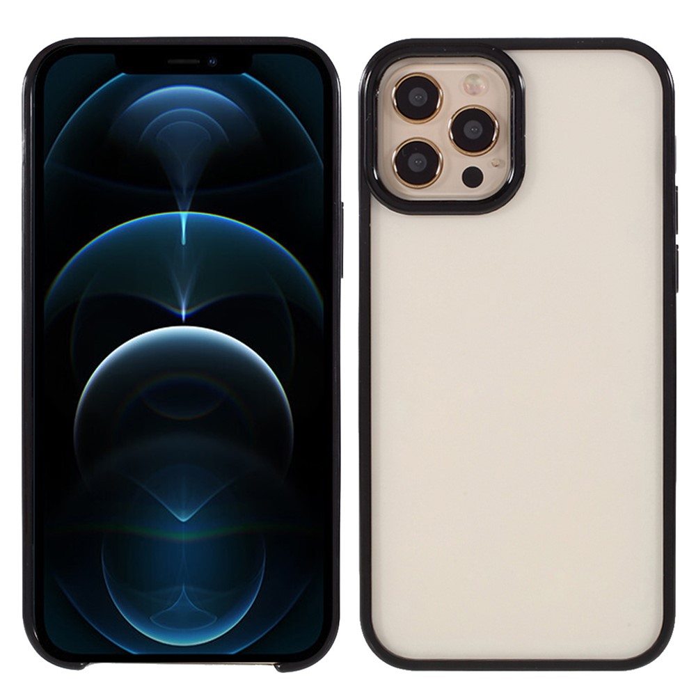 Candy Color Acrylic + TPU Hybrid Shockproof Phone Case for iPhone 12/12 Pro - Black-1