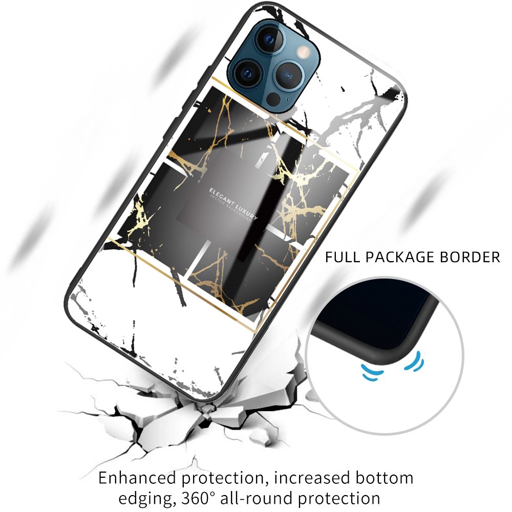 Marble Texture Anti-scratch Tempered Glass + TPU Combo Phone Case for iPhone 12/12 Pro - Style V-2