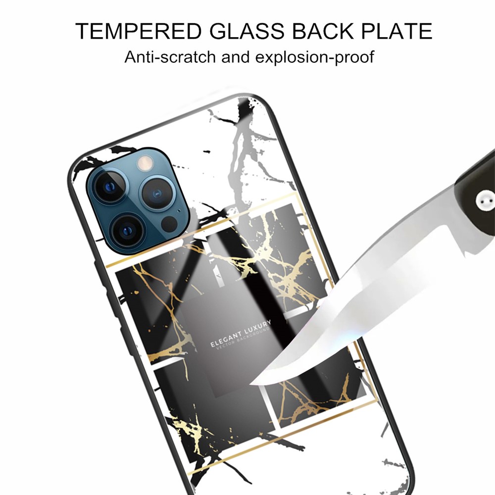 Marble Texture Anti-scratch Tempered Glass + TPU Combo Phone Case for iPhone 12/12 Pro - Style V-4