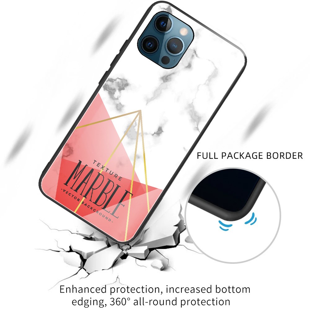 Marble Texture Anti-scratch Tempered Glass + TPU Combo Phone Case for iPhone 12/12 Pro - Style X-2