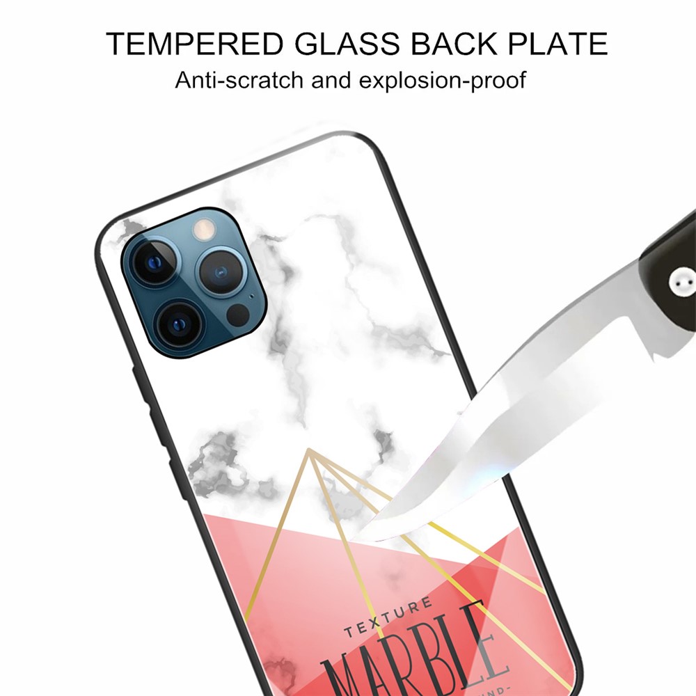 Marble Texture Anti-scratch Tempered Glass + TPU Combo Phone Case for iPhone 12/12 Pro - Style X-4