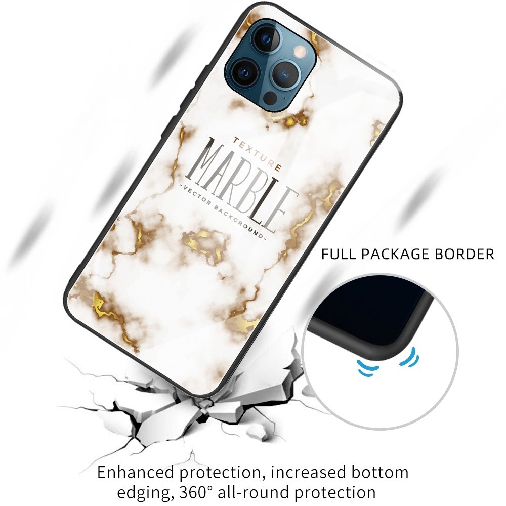 Marble Texture Anti-scratch Tempered Glass + TPU Combo Phone Case for iPhone 12/12 Pro - Style Y-2