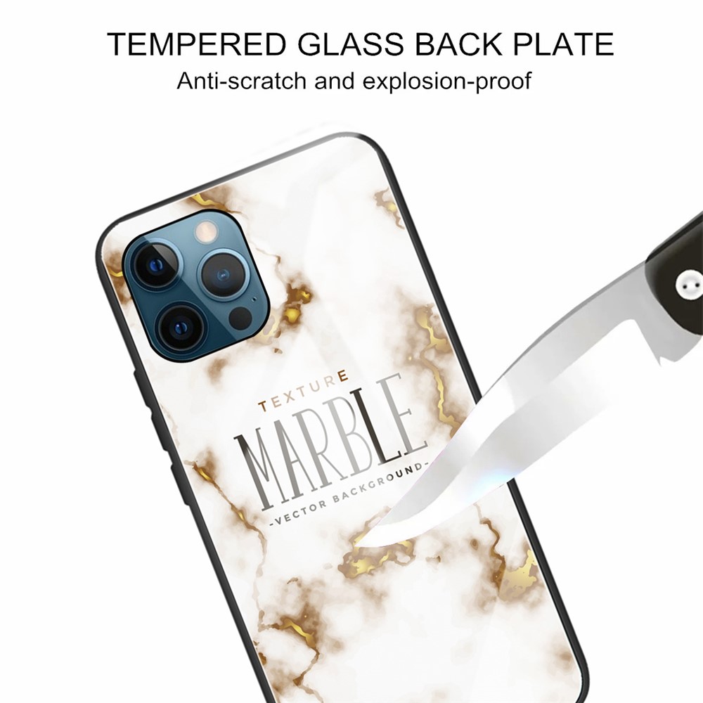 Marble Texture Anti-scratch Tempered Glass + TPU Combo Phone Case for iPhone 12/12 Pro - Style Y-4