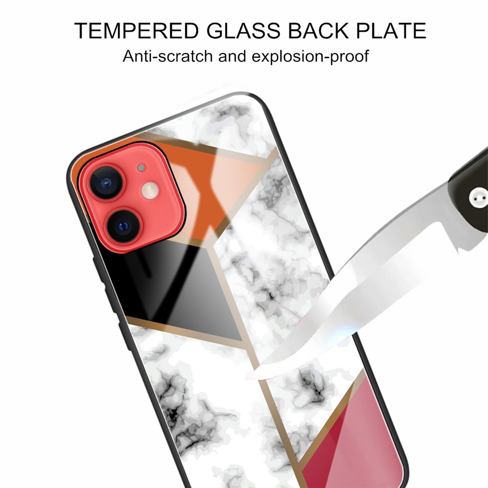 Marble Pattern Tempered Glass Mobile Phone Protector Case Shell Cover for iPhone 12 mini - Style A-4