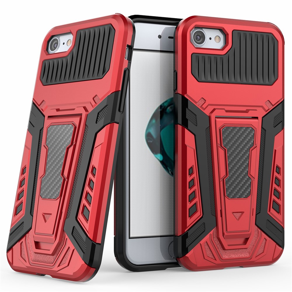 Custodia Per La Copertura Del Kackstand Ben Protetta In Stile Auto PC + Caso Di Copertura Ibrida TPU Per IPhone 7 4.7 Pollici / 8 4.7 Pollici / SE (2a Generazione) - Rosso-1