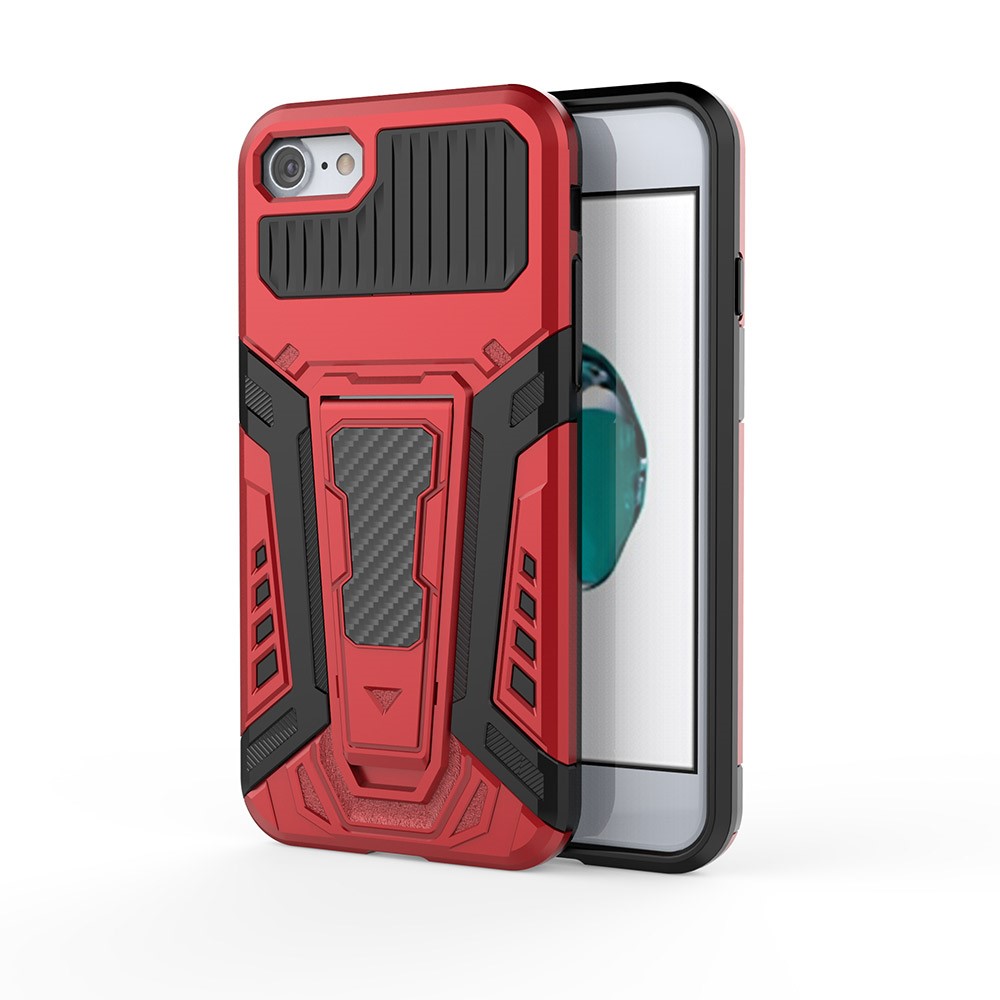 Custodia Per La Copertura Del Kackstand Ben Protetta In Stile Auto PC + Caso Di Copertura Ibrida TPU Per IPhone 7 4.7 Pollici / 8 4.7 Pollici / SE (2a Generazione) - Rosso-2