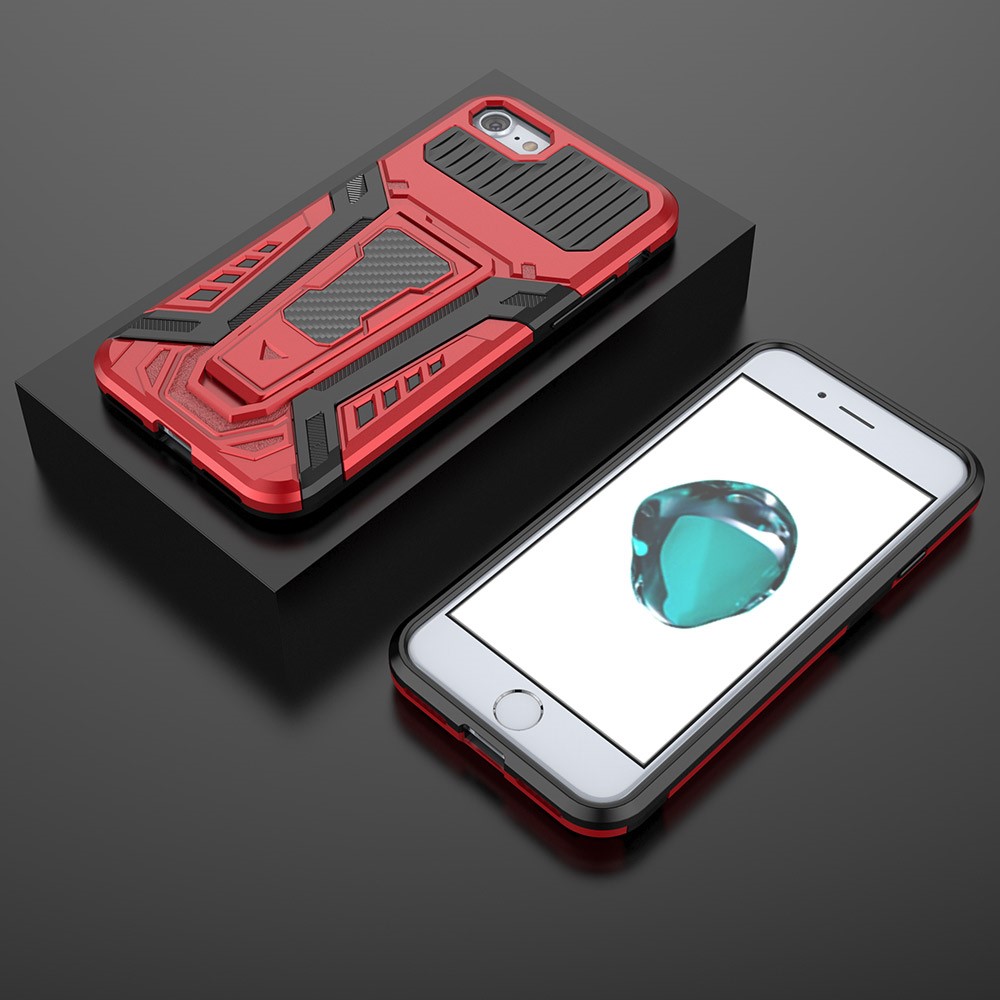 Custodia Per La Copertura Del Kackstand Ben Protetta In Stile Auto PC + Caso Di Copertura Ibrida TPU Per IPhone 7 4.7 Pollici / 8 4.7 Pollici / SE (2a Generazione) - Rosso-4