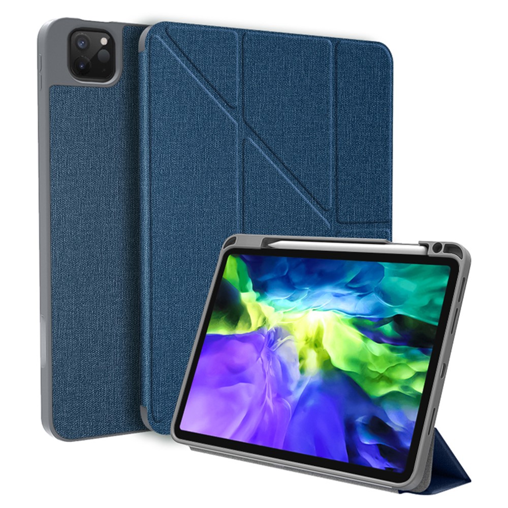 MUTURAL King Kong Series Leather Tablet Case Stand Cover with Pen Slot for iPad Pro 12.9 (2022 / 2021 / 2020 / 2018) - Blue