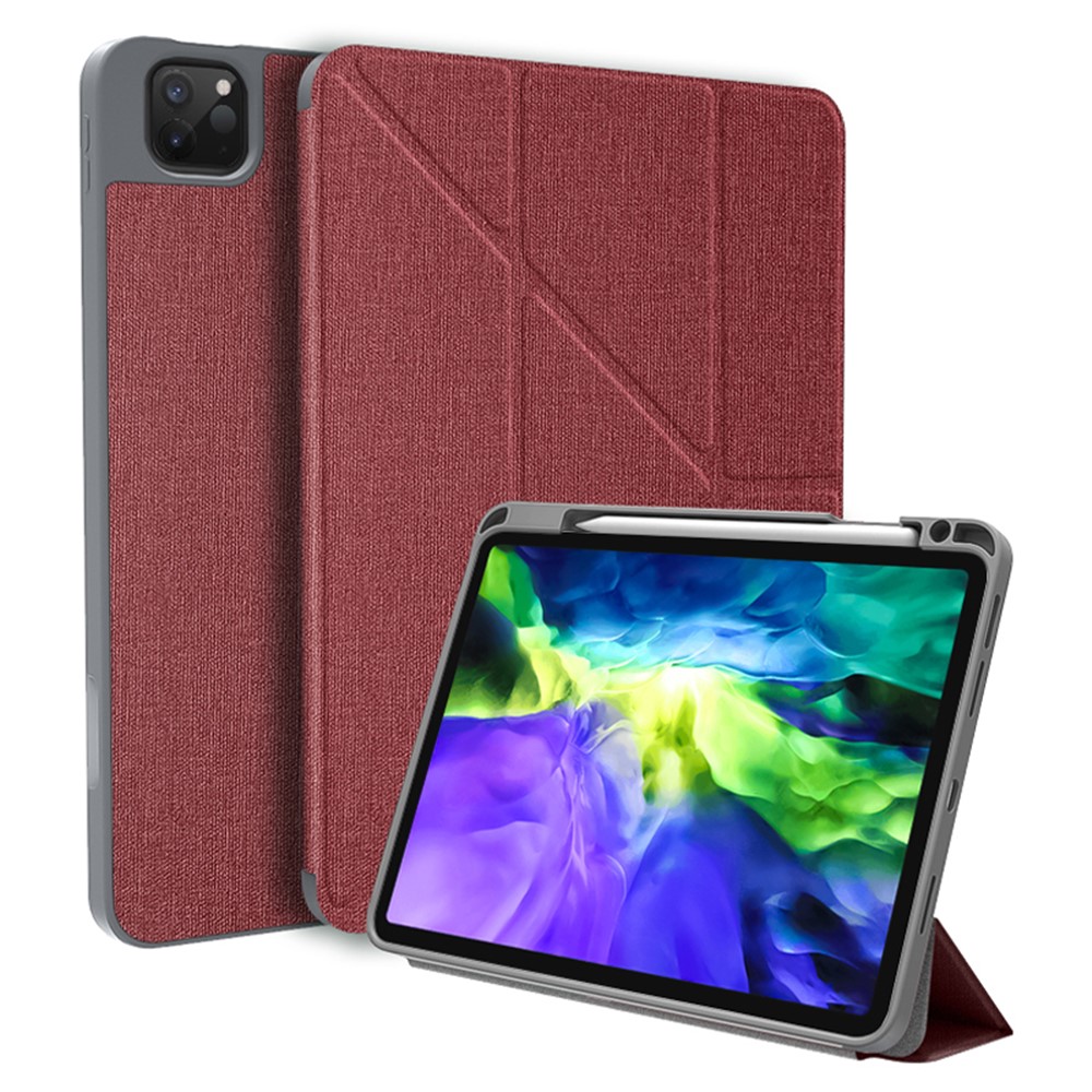 MUTURAL King Kong Series Leather Tablet Case Stand Cover with Pen Slot for iPad Pro 12.9 (2022 / 2021 / 2020 / 2018) - Red