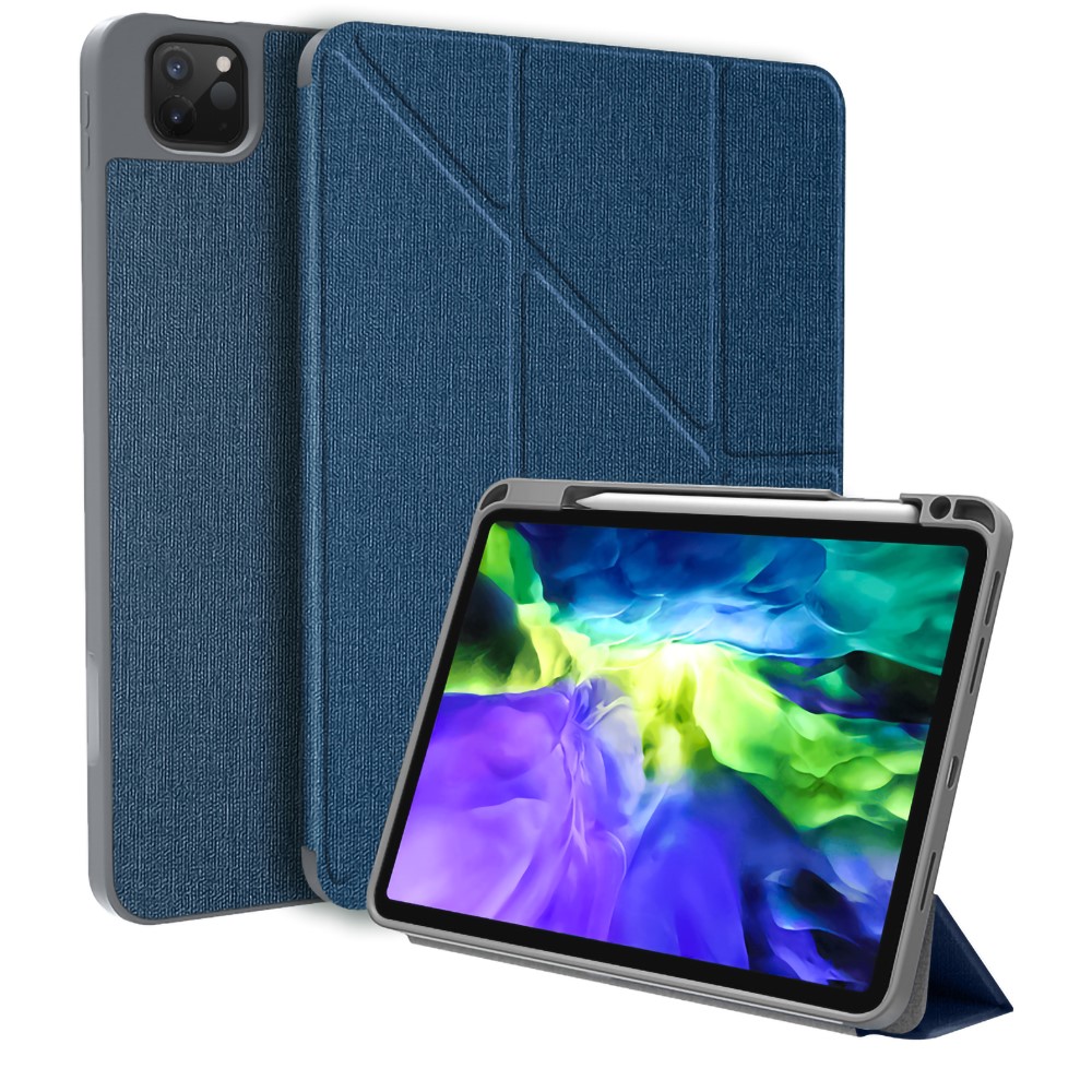 MUTURAL King Kong Series Leather Auto Wake Sleep Case Stand with Pen Holder for iPad Pro 11-inch (2021 / 2020 / 2022) - Blue