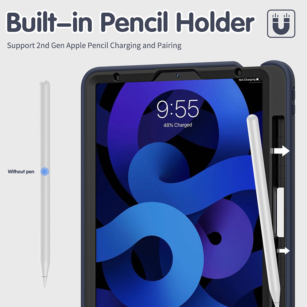 Rotation Kickstand PC + TPU Case Com Caneta Para Ipad Air (2020)/Air (2022)/iPad Pro 11 Polegadas (2021)/(2020)/(2018) - Azul Escuro