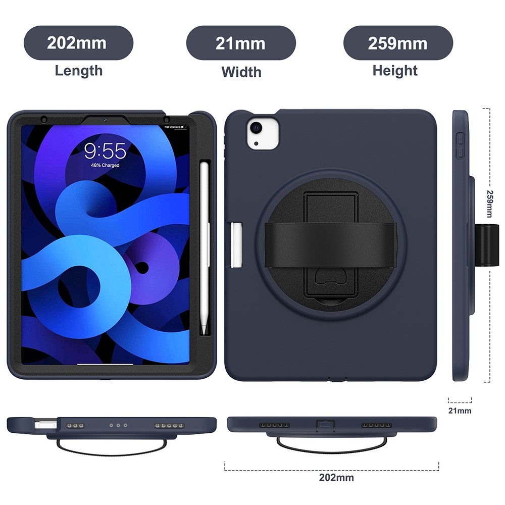 Rotation Kickstand PC + TPU Case Com Caneta Para Ipad Air (2020)/Air (2022)/iPad Pro 11 Polegadas (2021)/(2020)/(2018) - Azul Escuro