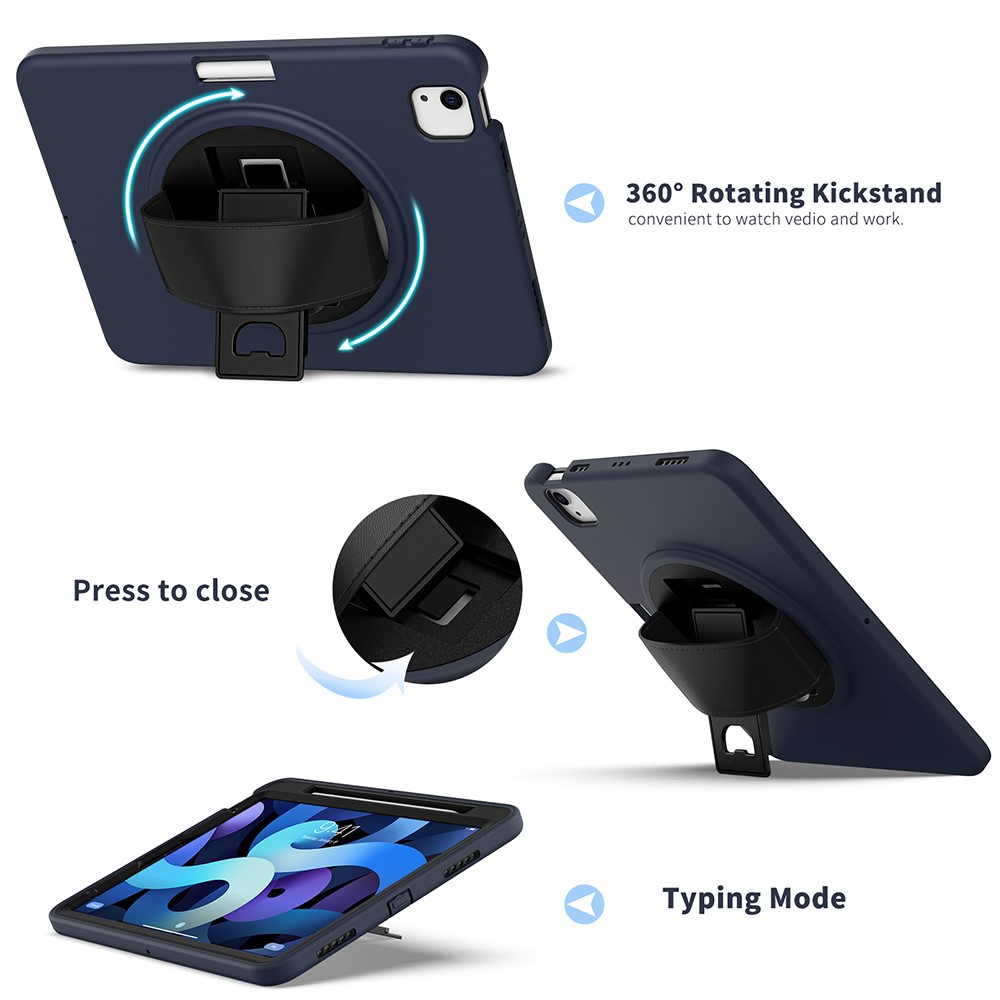 Rotation Kickstand PC + TPU Case Avec la Pens Pen Pour Ipad Air (2020) / Air (2022) / Ipad Pro 11 Pouces (2021) / (2020) / (2018) - Bleu Foncé