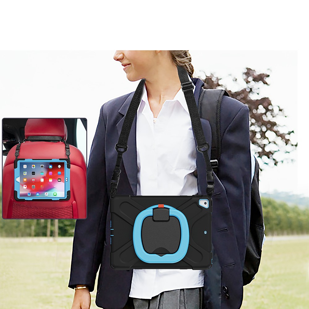 Flexible Tablet Cover with 360 Degree Swivel Kickstand + Shoulder Strap (B Style) for iPad 9.7-inch (2017)/(2018)/Air 2 - Black/Black-4