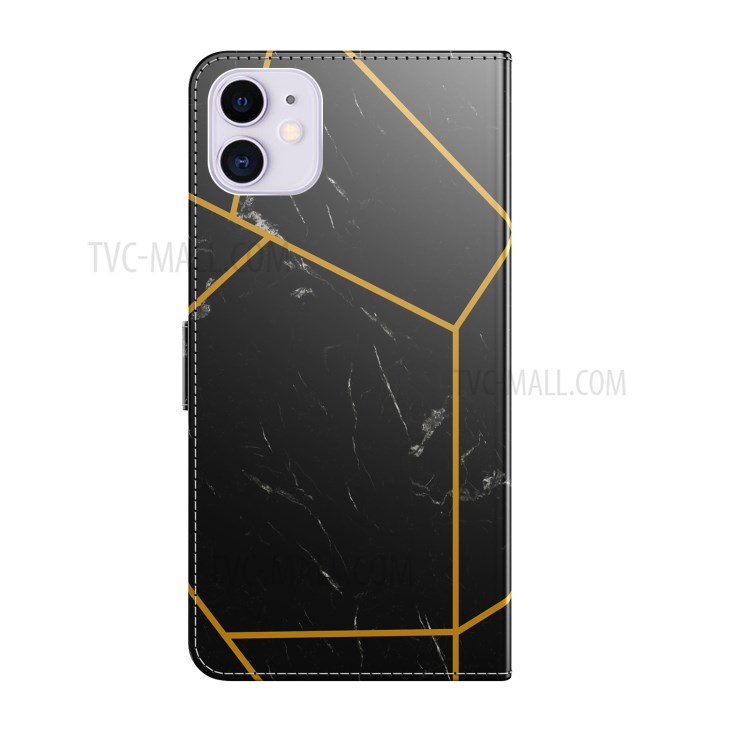 Marble Pattern Wallet Leather Case for iPhone 12 mini 5.4 inch Flip Stand Phone Cover Accessory - Black-3