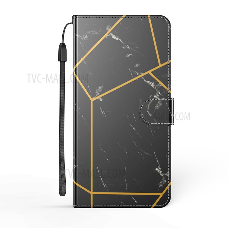 Marble Pattern Wallet Leather Case for iPhone 12 mini 5.4 inch Flip Stand Phone Cover Accessory - Black-4