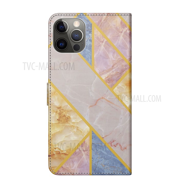 Marble Pattern Handy Strap Wallet Stand Leather Protection Case for iPhone 12 Pro Max 6.7 inch - Colorful Marble-3