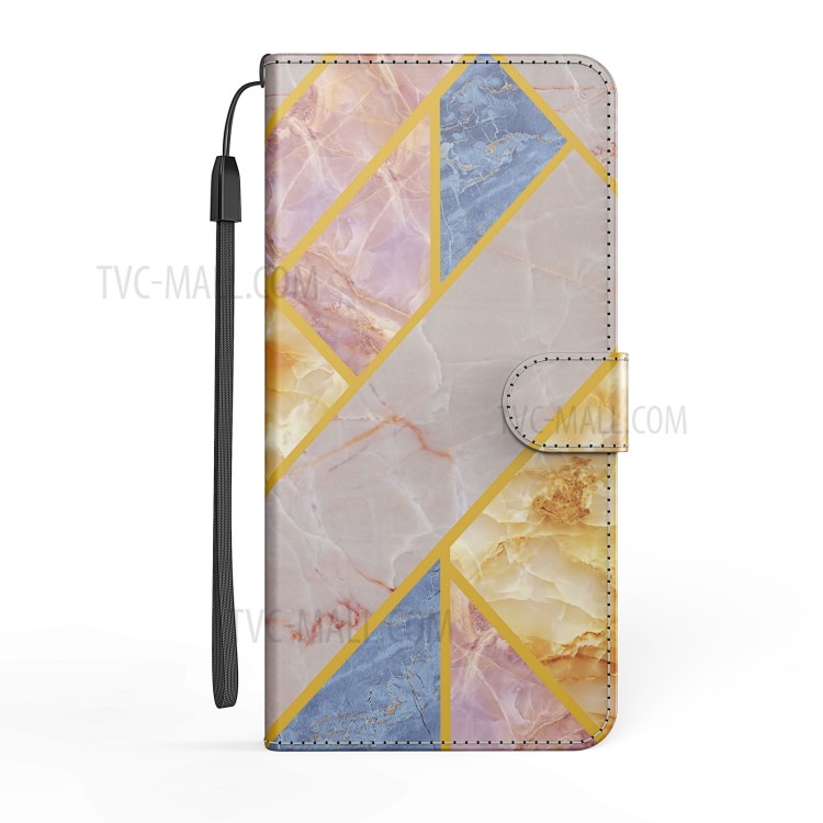 Marble Pattern Handy Strap Wallet Stand Leather Protection Case for iPhone 12 Pro Max 6.7 inch - Colorful Marble-4