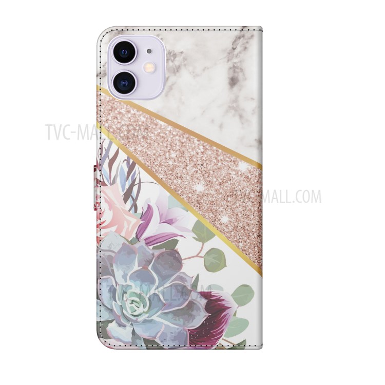 Marble Pattern Printing Stand Wallet Leather Mobile Phone Cover for iPhone 12 mini 5.4 inch - White / Flower-6