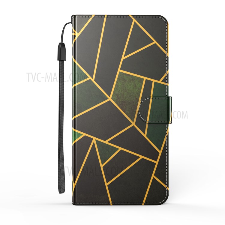 Elegante Shell Mobile In Pelle Da Portafoglio Marmo Per IPhone 12 Pro / 12 Cassa Del Telefono Da 6.1 Pollici Con Supporto - Nero / Figura Irregolare-4