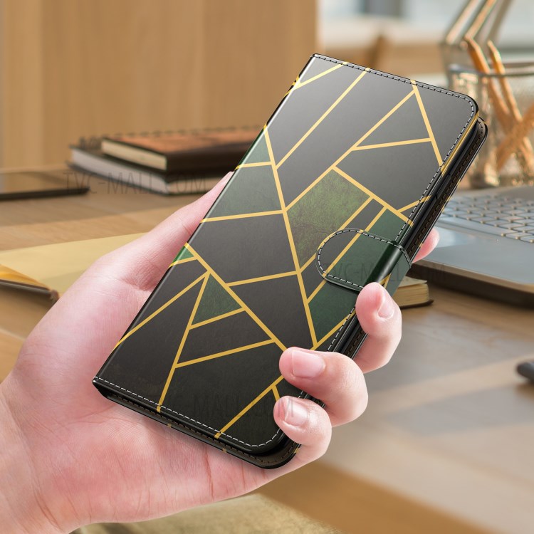 Elegante Shell Mobile In Pelle Da Portafoglio Marmo Per IPhone 12 Pro / 12 Cassa Del Telefono Da 6.1 Pollici Con Supporto - Nero / Figura Irregolare-8