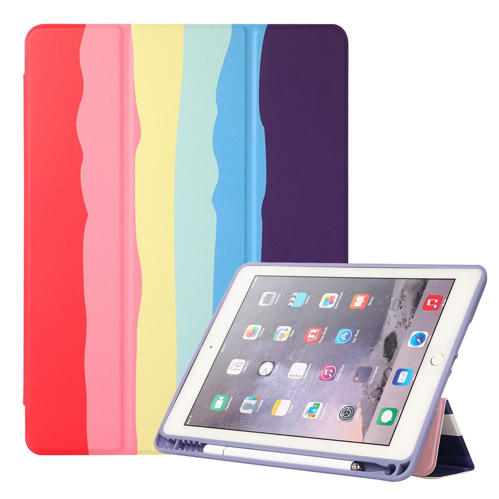 Tri-Fold Leather Tablet Case with Pen Slot for iPad 10.2 (2020) - Purple-1