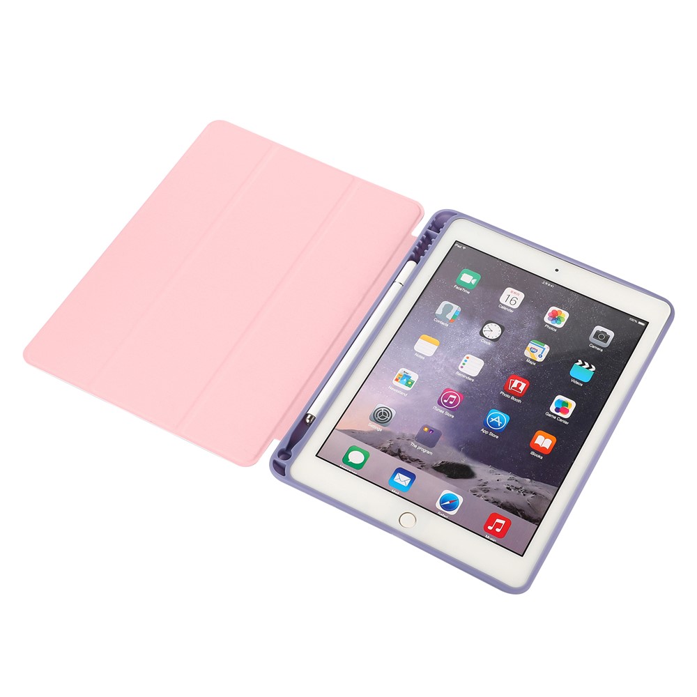 Tri-Fold Leather Tablet Case with Pen Slot for iPad 10.2 (2020) - Purple-5