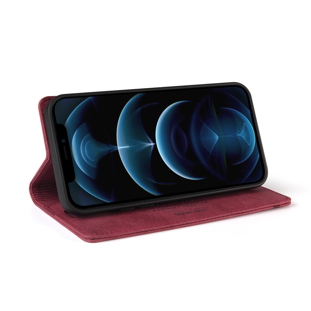 GQ.UTROBE Auto- absorbed Quality Leather Phone Shell Case with Anti-theft Swiping Design for iPhone 12 Pro Max - Red-10