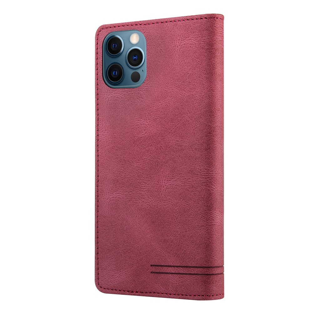 GQ.UTROBE Auto- absorbed Quality Leather Phone Shell Case with Anti-theft Swiping Design for iPhone 12 Pro Max - Red-13