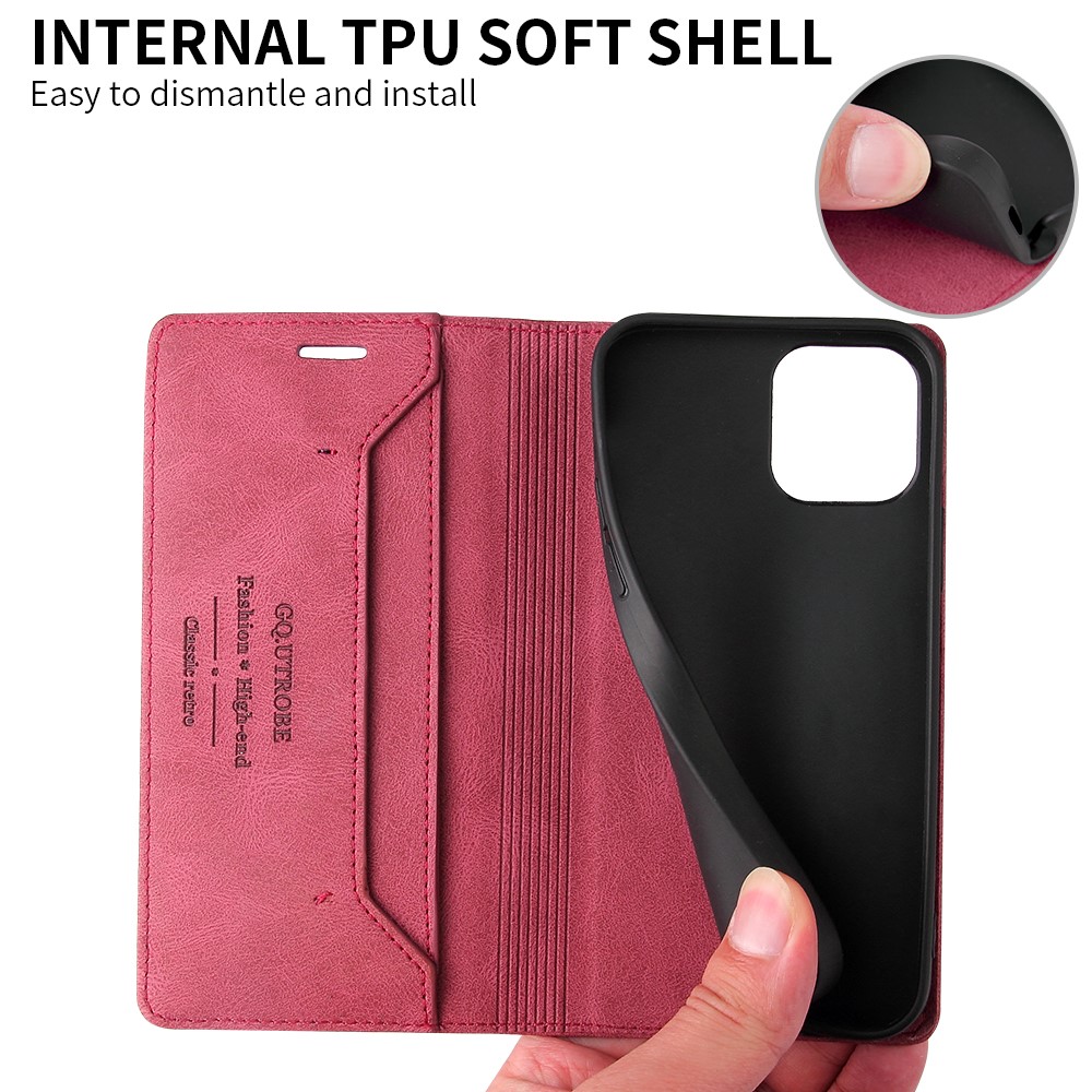 GQ.UTROBE Auto- absorbed Quality Leather Phone Shell Case with Anti-theft Swiping Design for iPhone 12 Pro Max - Red-3