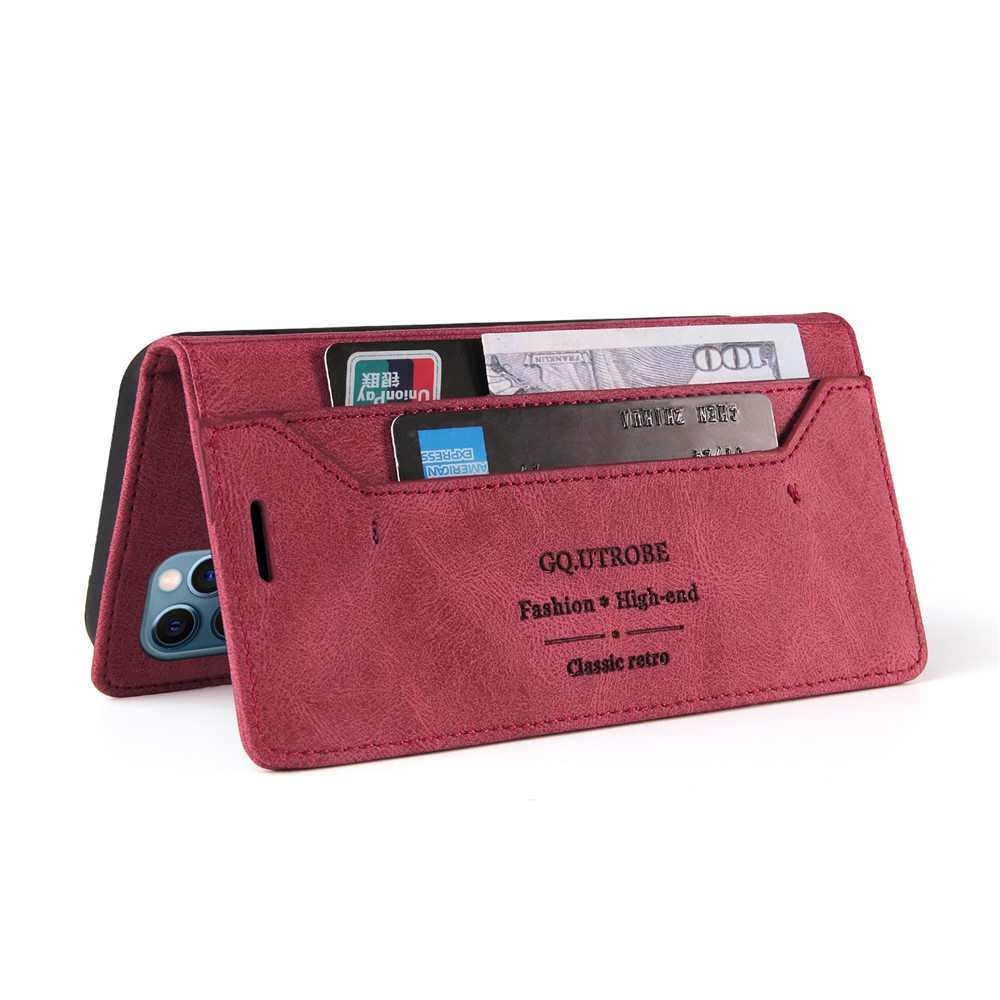 GQ.UTROBE Auto- absorbed Quality Leather Phone Shell Case with Anti-theft Swiping Design for iPhone 12 Pro Max - Red-9