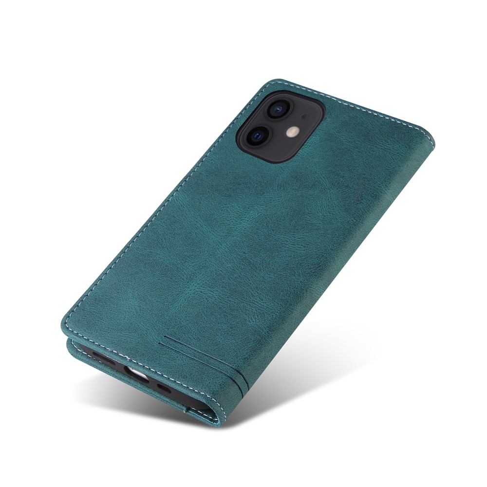 GQ.UTROBE Auto- absorbed Quality Leather Phone Shell Case with Anti-theft Swiping Design for iPhone 12 mini - Green-6