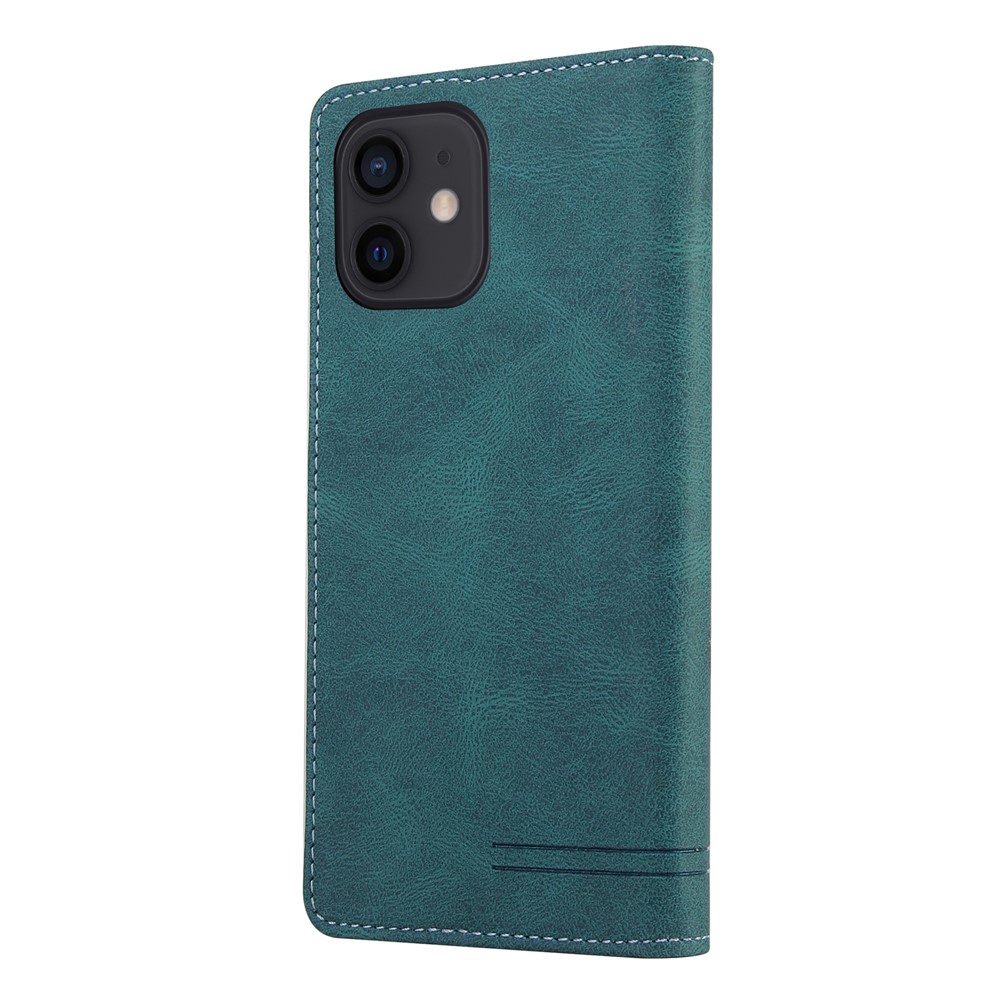 GQ.UTROBE Auto- absorbed Quality Leather Phone Shell Case with Anti-theft Swiping Design for iPhone 12 mini - Green-9