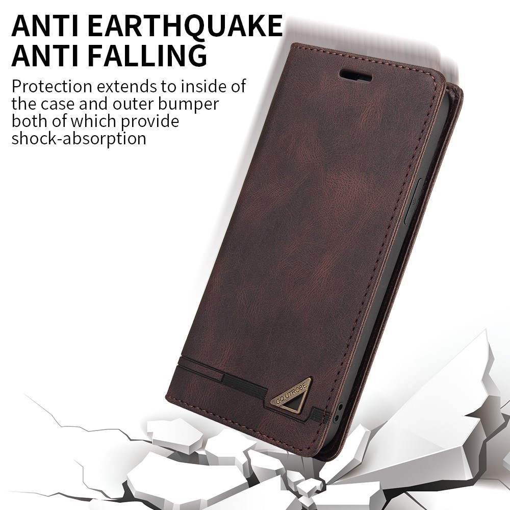 GQ.UTROBE Auto- absorbed Quality Leather Phone Shell Case with Anti-theft Swiping Design for iPhone 12/12 Pro - Brown-6