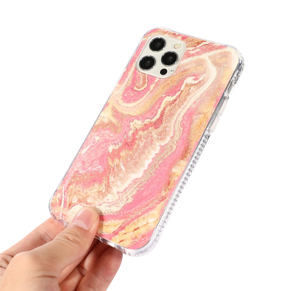 For iPhone 12/12 Pro Glittering Marble Pattern TPU + Acrylic Combo Back Shell - Pink-10